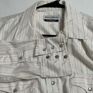Karman Silver Collection White Beige Striped Sparkle Western Snap Front Shirt XL